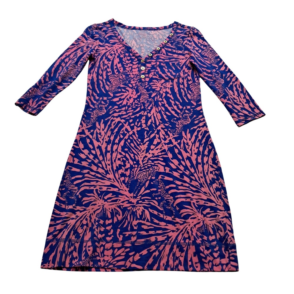 Lilly Pulitzer Alessia Pima Cotton Zebra‎ Dress Womens XXS Blue Pink Coastal